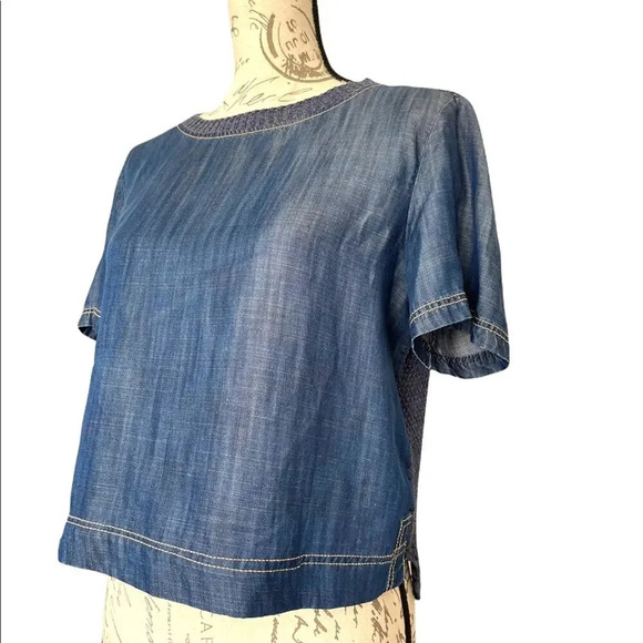 Zara Chambray Lyocell Crop Top Size Small - Picture 1 of 6